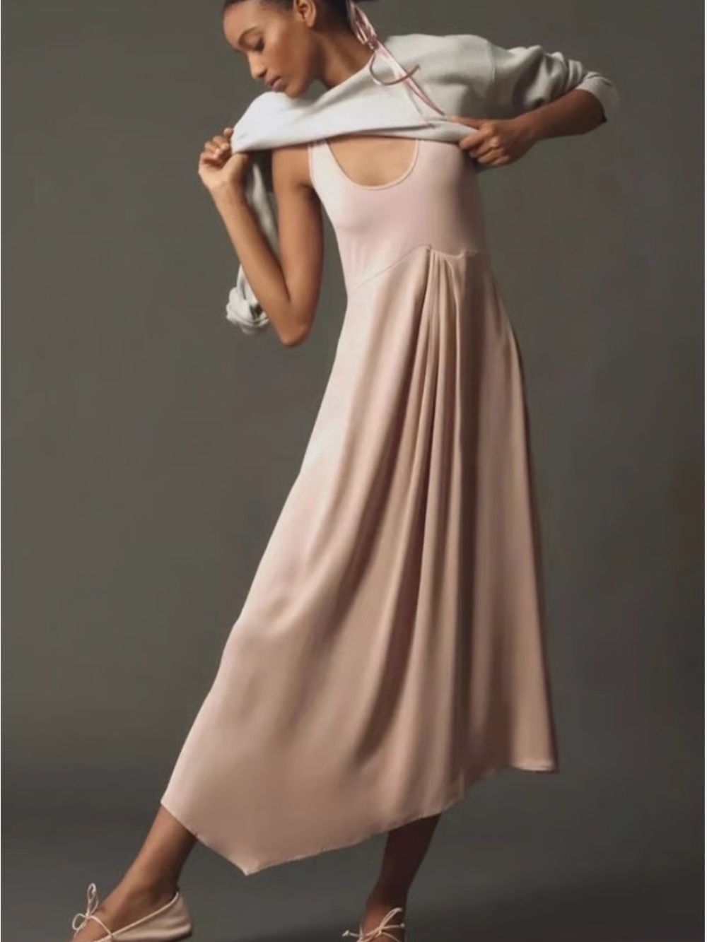 Anthropologie Gemini Asymmetrical midi dusty pink Dress size medium